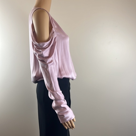 Jonathan Simkhai Pink Remington Silk V-Neck Cold Shoulder Blouse - Picture 6 of 9